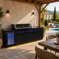 Barbecue d'extérieur haut de gamme en acier inoxydable 304 avec 6 brûleurs, éclairage d'ambiance et profondeur accrue, noir titane SS304