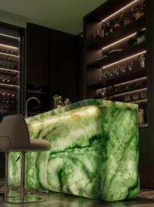 Plan de travail et meuble-lavabo en dalle de quartzite <span class=keywords><strong>Charlotte</strong></span> Green transparente rétroéclairée, en pierre précieuse verte de jade et cristal d'émeraude naturel poli moderne - Product Image 4