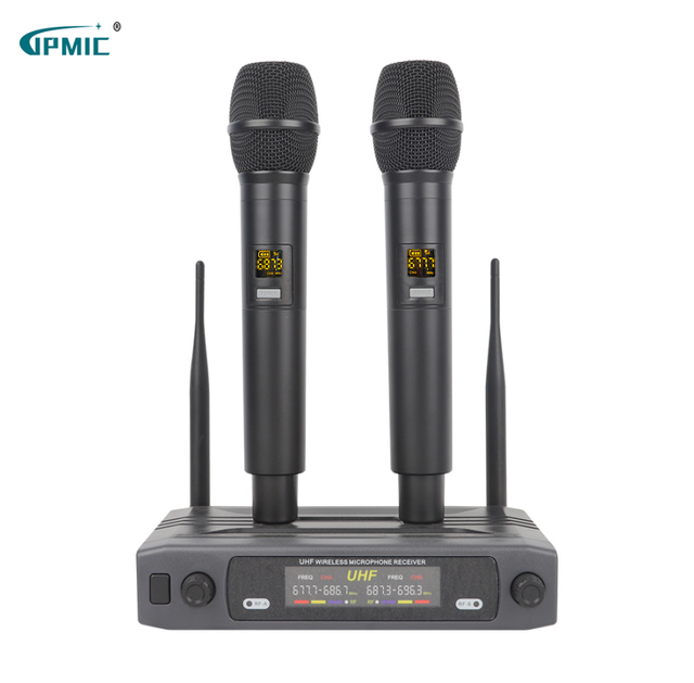 Professional UHF Dual Channel Handheld Wireless Microphone System for Party Wedding Speech Church Stage Karaoke DJ