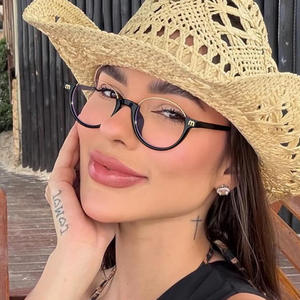 Y2K レトロオーバルハーフフレームメガネ女性用レター M <span class=keywords><strong>2026</strong></span> 新スタイルブルーライトブロック眼鏡黒ヒョウ柄眼鏡 - Product Image 1