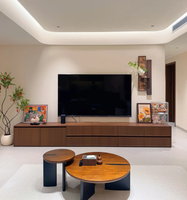 Meuble TV mural moderne de luxe en bois avec tiroirs de rangement, étagères à LED, meubles de salon