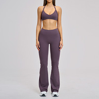 Ensemble de yoga deux pièces brossé pour femme, tenue athlétique avec dos ajouré et décolleté halter pour la course, la gym et l'entraînement, style 4201