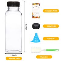 Botellas de Plástico para Jugo de 360 ml con Tapas, Botellas Reutilizables con Cepillo, Embudo y Etiquetas para Jugos y Smoothies de 12 oz