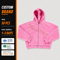 Hoodie Resleting Warna Pink Motif Bunga Grosir, Ringan, Unisex, Model Cardigan Full Zip