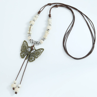 Collier long en céramique de style ethnique vintage, pendentif minimaliste, vêtements polyvalents, chaîne décorative pour femme