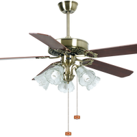 Ventilateur de plafond classique rustique de 52 pouces en laiton antique avec télécommande, 5 ampoules, lustre décoratif rétro électrique pour usage hôtelier