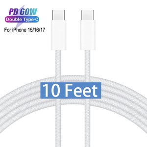 สายชาร์จ USB C to USB C แบบถักหนา ยาว 3 เมตร <span class=keywords><strong>10</strong></span> ฟุต รองรับการชาร์จเร็ว สำหรับ <span class=keywords><strong>iPhone</strong></span> 17/<span class=keywords><strong>16</strong></span>/15 ซีรีส์ iPad Samsung - Product Image 1