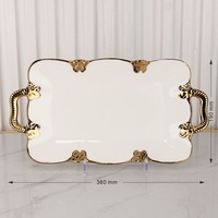Plateau décoratif en céramique or et blanc de luxe avec double anse, élégant plateau de service pour table basse, coiffeuse et décoration intérieure