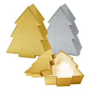 Luxury Custom LOGO New Design Cardboard Advent Calendar Gold Christmas Tree Shape Small top and base Gift Box For Storage