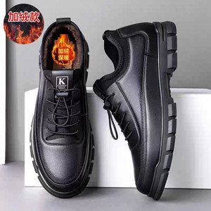 K Fashion <b>Shoes</b> Men's Black Leather Casual <b>Work</b> Boots Warm Lined Winter Sneakers <b>Comfortable</b> Durable Outdoor Wear - Product Image 1