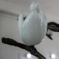 Lustre suspendu en verre soufflé à la main avec abat-jour en forme de fleur, lampe suspendue à anneau en cuivre pour salon, hôtel, villa, décoration de luxe