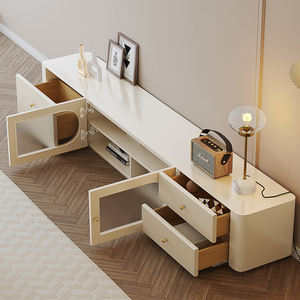 <span class=keywords><strong>Meuble</strong></span> TV et table basse style crème, combinaison minimaliste pour salon, unité compacte, <span class=keywords><strong>meuble</strong></span> TV sur pieds hauts au sol - Product Image 6