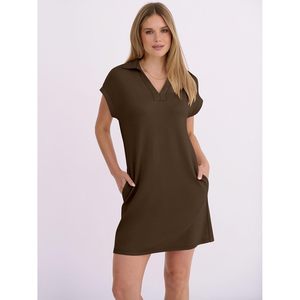 FOXA Vestido camisero con cuello en V para mujer, informal, con mangas casuales, mini vestido de vacaciones con bolsillos, transpirable, de ajuste holgado - Product Image 3