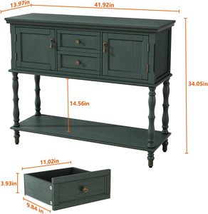 Consolle in Legno con 2 Cassetti <span class=keywords><strong>e</strong></span> 2 Ante, Armadietto con Spazio Aperto, <span class=keywords><strong>Stretto</strong></span> <span class=keywords><strong>e</strong></span> <span class=keywords><strong>Lungo</strong></span> per <span class=keywords><strong>Soggiorno</strong></span>, Ingresso, Corridoio, Verde Non Illuminato - Product Image 2