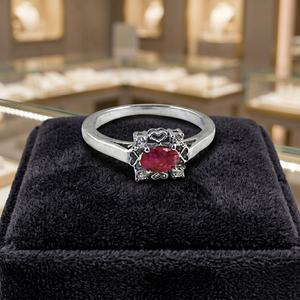 Anillo Vintage de Plata 925 con Rubí, Diseño de Corazón con Piedra Natural Ovalada, Anillo de Compromiso para Mujer, Piedra de Nacimiento de Julio - Product Image 3