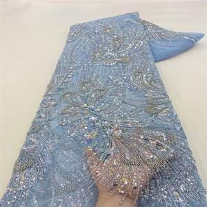 ゴールデンサプライヤースパンコール刺繍生地パーティードレス用ハイエンドウェディングレース生地パーティー用 - Product Image 5