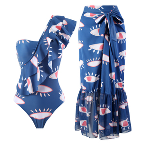 Manufacturer Custom New Sexy Print <strong>3</strong> <strong>Piece</strong> Bikini Beachwear With Sarong Cover up Ruffle Swimsuit Women Bandeau <strong>Swimwear</strong> - Product Image 5