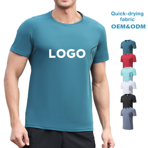 T-shirt de sport OEM pour homme, coupe ajustée, respirant, séchage rapide, avec logo personnalisé sur le devant, manches courtes, pour fitness, course à pied et usage décontracté - Product Image 2