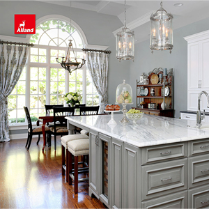 Alland Malaysia Meuble <span class=keywords><strong>de</strong></span> <span class=keywords><strong>cuisine</strong></span> gris élégant avec tiroirs encastrés, portes à persiennes à montants <span class=keywords><strong>et</strong></span> <span class=keywords><strong>plan</strong></span> <span class=keywords><strong>de</strong></span> <span class=keywords><strong>travail</strong></span> - Product Image 5