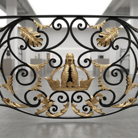 Rampe d'escalier en fer forgé de luxe haut de gamme, design couronne, style palais, design traditionnel, résistante à la rouille, protégée contre les UV, marque JXY
