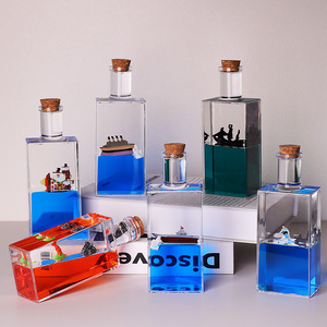 Botella Decorativa con Líquido Flotante, Forma Rectangular, Gotas de Aceite, Barco Crucero, Hecho a Mano, Regalo de Cumpleaños para Hombres y Mujeres - Product Image 2