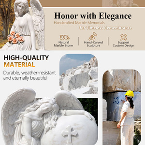MILY Lápida Doble de Mármol Blanco Natural con Forma de Corazón de Ángel, Duradera y Personalizada para <span class=keywords><strong>Cementerio</strong></span> Exterior - Product Image 3