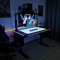 Mesa de Juego Profesional RGB de Alta Calidad para Deportes Electrónicos con Altura Ajustable, Estructura de Acero y Superficie de Fibra de Carbono