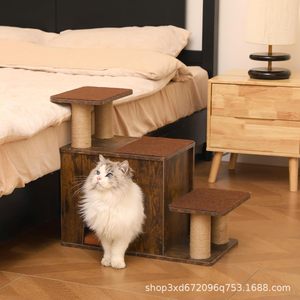 Cross-border wooden pet staircase with cat <b>scratching</b> <b>posts</b>, pet steps, indoor cat and dog climbing ladder for beds and sofas - Product Image 2