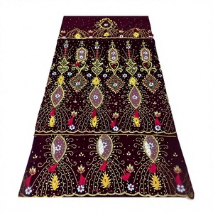 Tela de Terciopelo Africana Bordada con Cuentas, Patrón Floral, Decoración con Pedrería, Ropa Kanga, Ecológica, Elegante y Tradicional - Product Image 4
