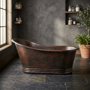 Oval Freestanding Metal Bathtub Antique Style Durable Bath Barrel Without Lid for Adults - Indian Home Crafts - Product Image 1