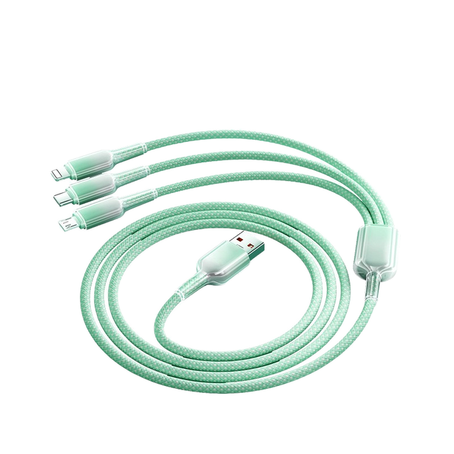 Hot Selling 120W Nylon Braided Colorful 6A Fast Charging 3-in-1 Type-C USB Cable 1.2m Pure Copper Conductor Mobile Phone Car IOS