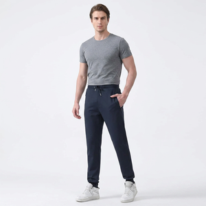 Pantalon de survêtement décontracté pour homme 100 % coton, coupe droite légère, avec cordon de serrage, respirant et anti-boulochage, idéal pour la gym - Product Image 1