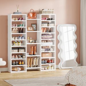 <span class=keywords><strong>Zapatero</strong></span> de <span class=keywords><strong>Madera</strong></span> Blanco Local de EE. UU. con 22 Compartimentos Abiertos, Organizador de Zapatos para Entrada Ancha con Capacidad para 46 Pares - Product Image 4