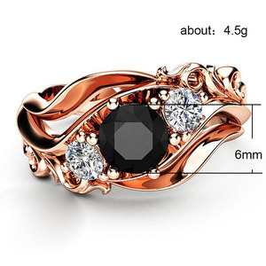 Anello Floreale con Gemma Nera per Donne, Elegante Gioiello da Dito alla Moda - Product Image 5