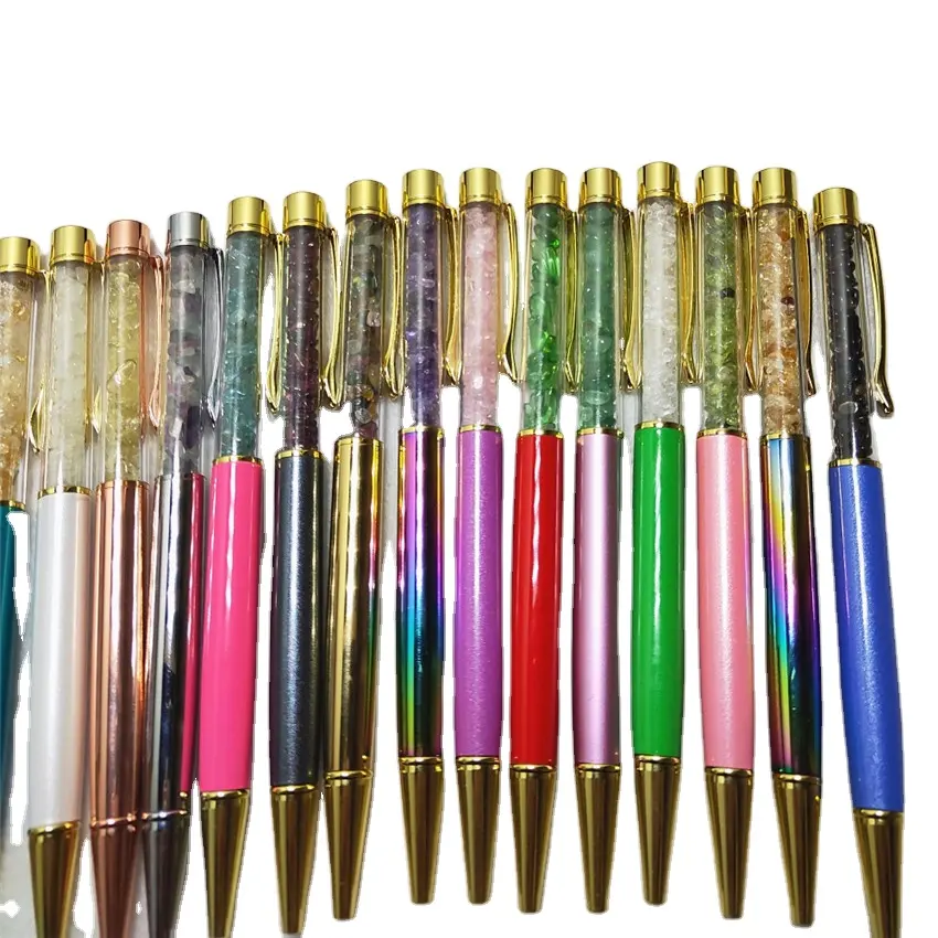 Stylo à bille de guérison, en pierre de quartz cassé, en cristal naturel, gravier coloré, personnalisé