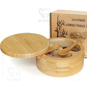 Boîte à épices en bois anticorrosion 2 départements boîte à épices organisateur couvercle magnétique assaisonnement boîte à épices - Product Image 6