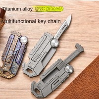 Offre Spéciale luxe titane alliage porte-clés Portable multifonctionnel règle ouvre-bouteille Mini couteau personnalisable EDC métal clé