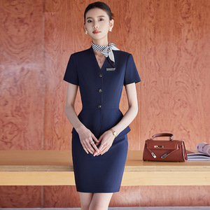 Flight Attendant Style Professional Suit Short Sleeve Women Hotel Uniform Slim Fit Workwear Polyester Cotton Material - Product Image 4