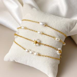 Low MOQ Fashion <b>Bracelet</b> Waterproof 18K Gold Plated Trendy Dainty <b>Pearl</b> <b>Bracelet</b> for Women - Product Image 3