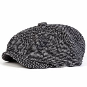 Nouveau chapeau de newsboy britannique pour hommes d'âge moyen et âgés, chaud et épais, en tweed rétro, 8 panneaux, pour l'automne et l'hiver - Product Image 5