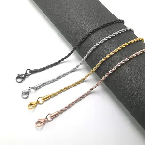 2-8mm Stainless Steel Twist Rope Chain Necklace for Men Women Silver/Gold/Black Tone