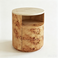 Table d'appoint cylindrique en bois avec 2 tiroirs de rangement 2