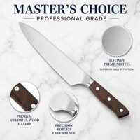 Couteau de chef forgé à la main de 8 pouces en acier inoxydable 5Cr15MoV avec manche en bois de rose, ultra-affûté, vente en gros, personnalisable
