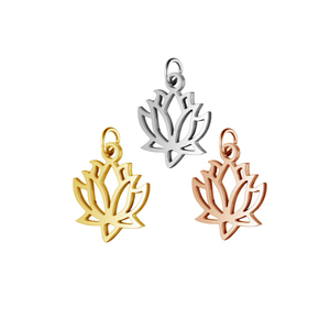 <span class=keywords><strong>Charm</strong></span> per gioielli in acciaio inossidabile con design a <span class=keywords><strong>fiore</strong></span> <span class=keywords><strong>di</strong></span> <span class=keywords><strong>loto</strong></span> argento/oro/oro rosa piccoli ciondoli con ciondolo per la creazione <span class=keywords><strong>di</strong></span> gioielli - Product Image 1