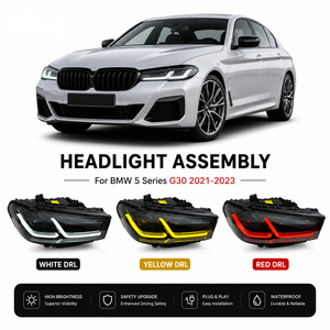 Pièces automobiles DBH pour <span class=keywords><strong>BMW</strong></span> <span class=keywords><strong>Série</strong></span> 5 G30 G38 2021-2023, phare LED modifié de style laser, tricolore jaune, blanc, rouge, DRL - Product Image 1