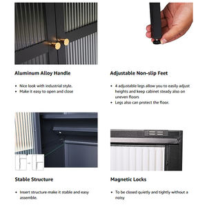 خزانة بارسونز سوداء مدمجة بوفيه جانبية معدنية خزانة خزانة لغرفة المعيشة أثاث أسود أنيق - Product Image 3