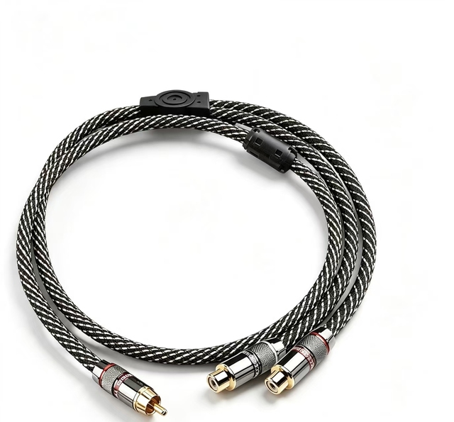 Gold Plated RCA Male to Dual RCA Female Y-Splitter Audio Interconnect Cable for Subwoofer and Amplifier