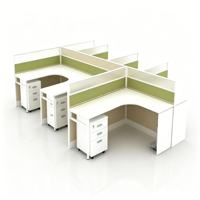 Escritorio de Oficina Modular Moderno con Partición, Muebles de Cubículo en Forma de L para 2-4 Personas