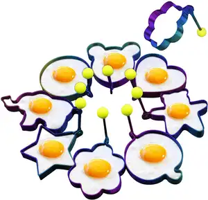 8 pcs Rainbow Set Fried Egg Rings Pancakes Omelette Device Egg Tool Kitchen DIY Creative Fried Egg Mold with Handle