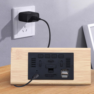 Reloj <span class=keywords><strong>Despertador</strong></span> Digital LED de Madera con Soporte Triangular Creativo de Fábrica, Calendarios Silenciosos, Función Snooze, Doble USB, para Hogar, Dormitorio, Arte - Product Image 5